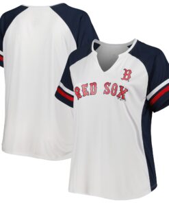 Women's Boston Red Sox White/Navy Plus Size Notch Neck T-Shirt