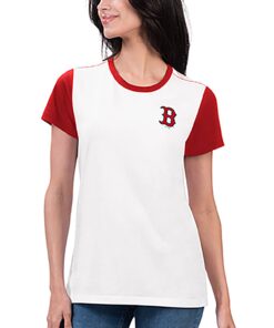 Women's G-III 4Her by Carl Banks White Boston Red Sox Illustration Ringer T-Shirt