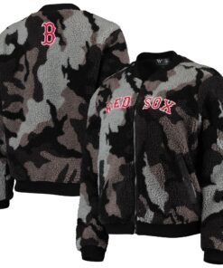 Women's The Wild Collective Boston Red Sox Black Camo Sherpa Full-Zip Bomber Jacket