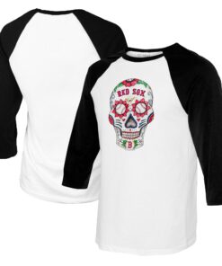 Women'sBoston Red Sox Tiny Turnip White/Black Sugar Skull 3/4-Sleeve Raglan T-Shirt