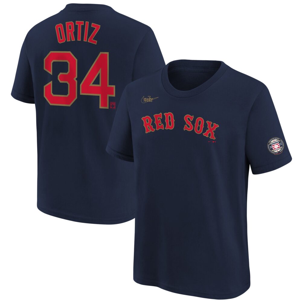 Youth Boston Red Sox David Ortiz Nike Navy 2022 Hall of Fame Logo Name & Number Graphic T-Shirt