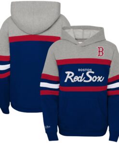 Youth Boston Red Sox Mitchell & Ness Heather Gray/Navy Cooperstown Collection Head Coach Pullover Hoodie