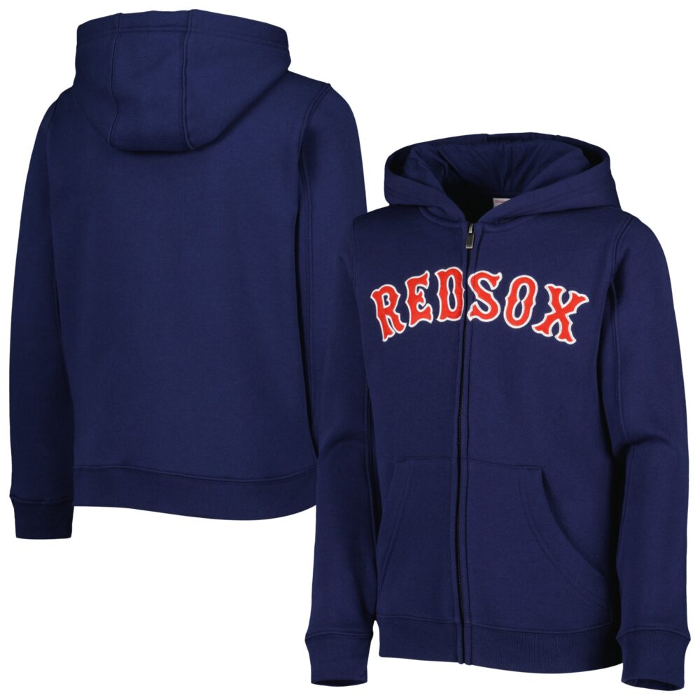 Youth Boston Red Sox Navy Wordmark Full-Zip Fleece Hoodie