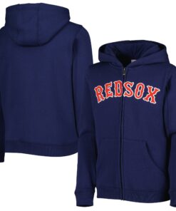 Youth Boston Red Sox Navy Wordmark Full-Zip Fleece Hoodie