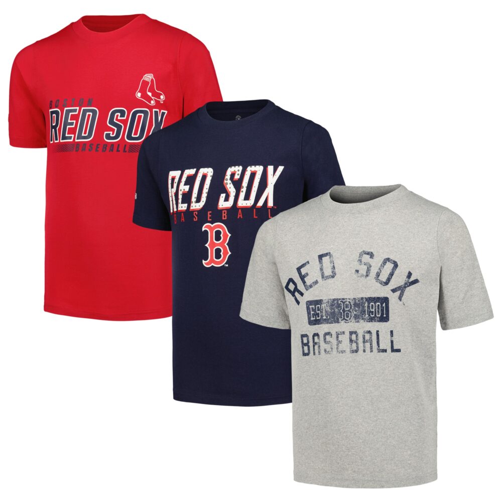 Youth Boston Red Sox Stitches Heather Gray/Navy/Red Three-Pack T-Shirt Set