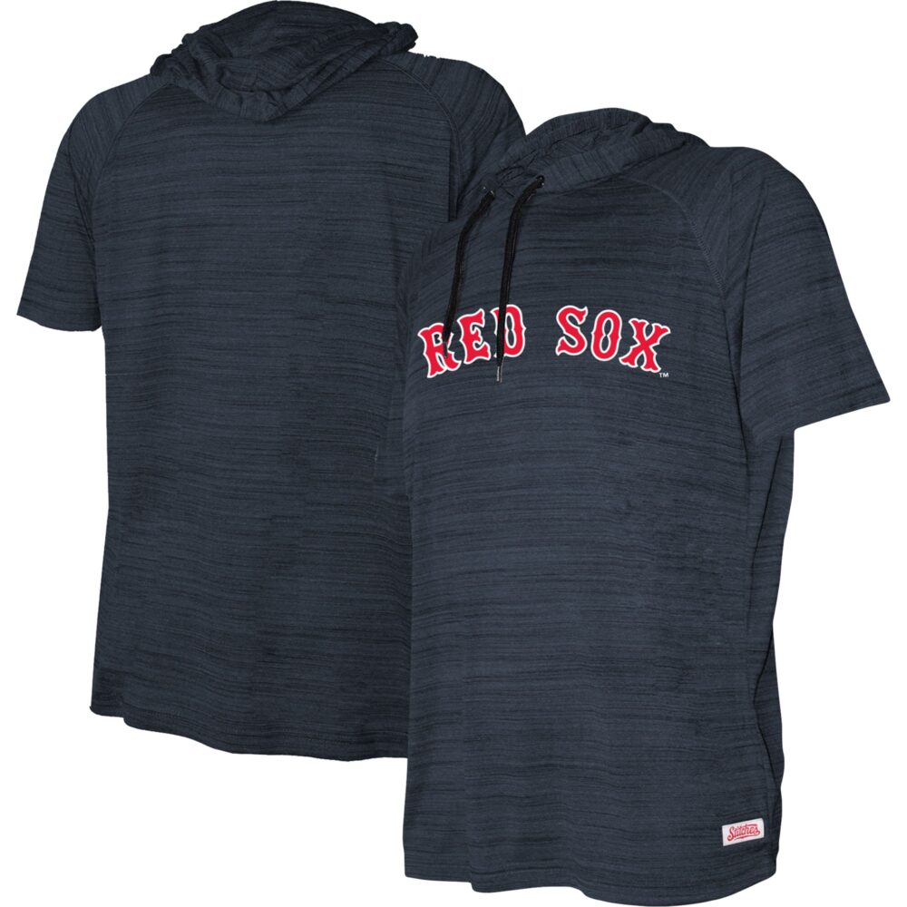 Youth Boston Red Sox Stitches Heather Navy Raglan Short Sleeve Pullover Hoodie