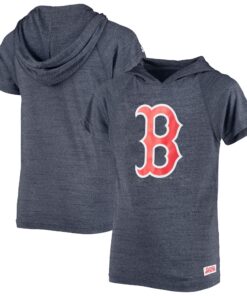 Youth Boston Red Sox Stitches Heathered Navy Raglan Short Sleeve Pullover Hoodie