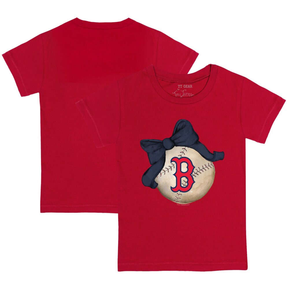 Youth Boston Red Sox Tiny Turnip Red Baseball Bow T-Shirt
