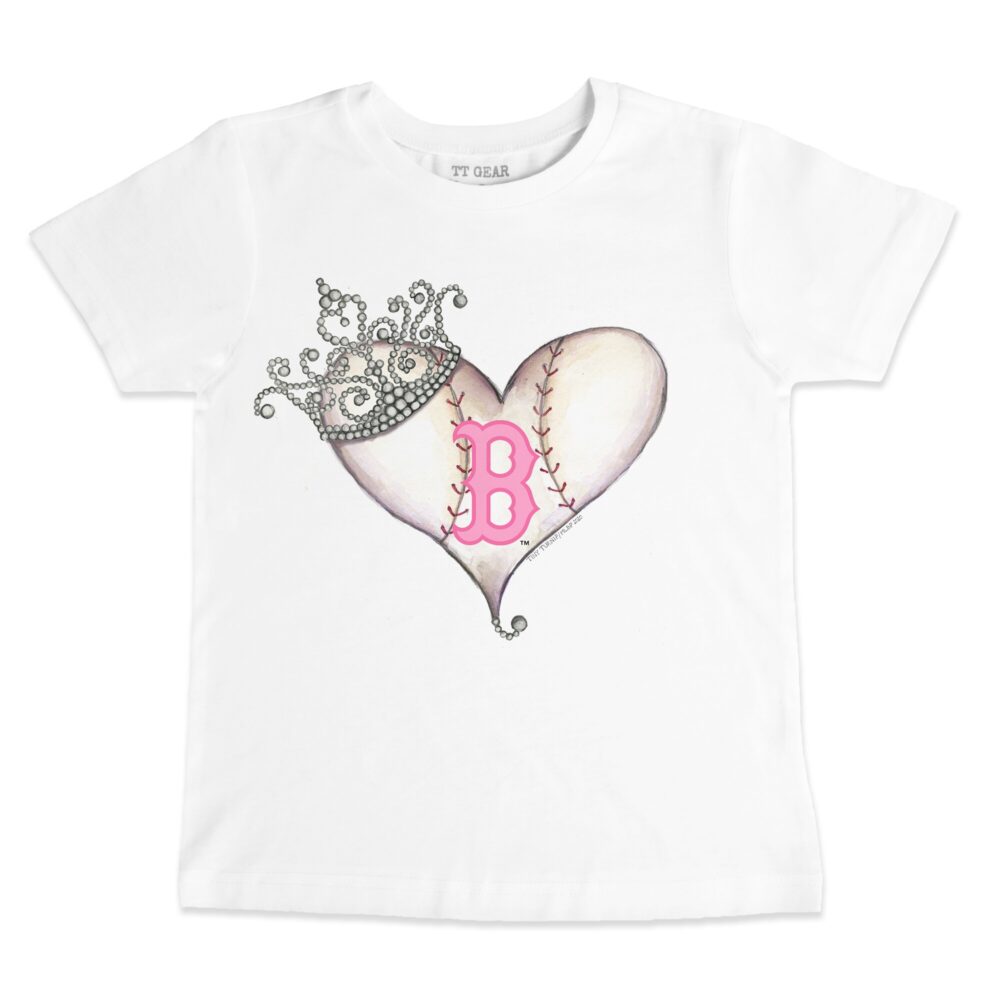 Youth Boston Red Sox Tiny Turnip White Baseball Tiara Heart T-Shirt