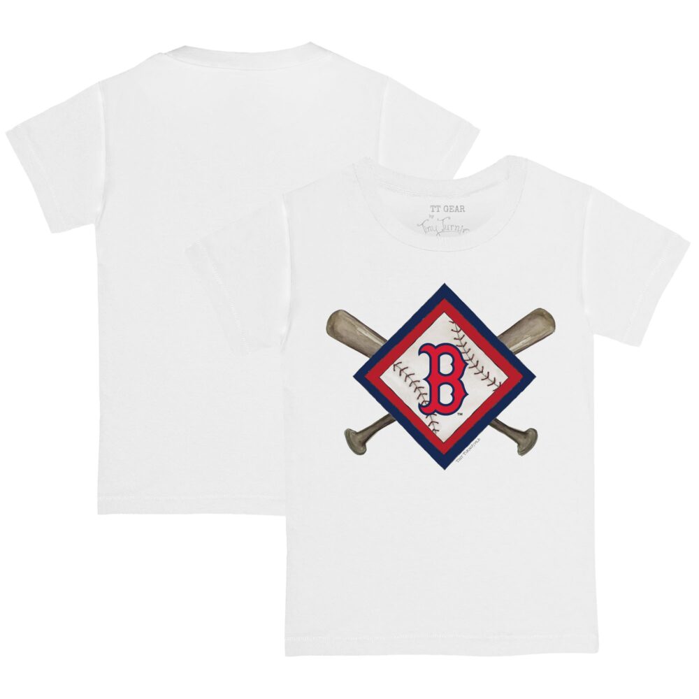 Youth Boston Red Sox Tiny Turnip White Diamond Cross Bats T-Shirt