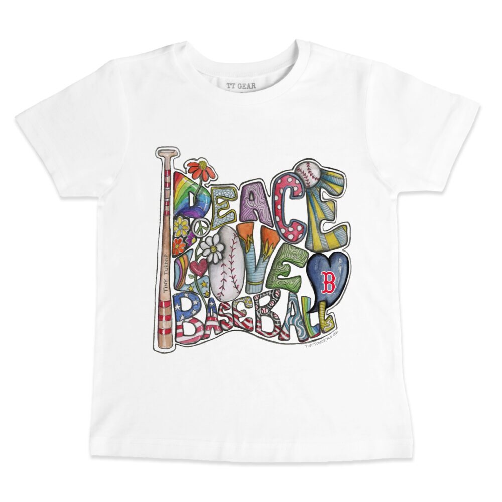 Youth Boston Red Sox Tiny Turnip White Peace Love Baseball T-Shirt