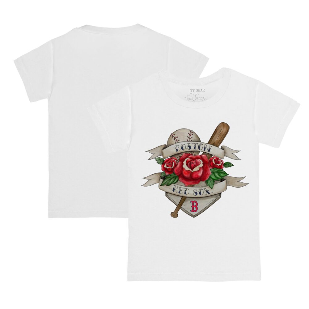 Youth Boston Red Sox Tiny Turnip White Tattoo Rose T-Shirt