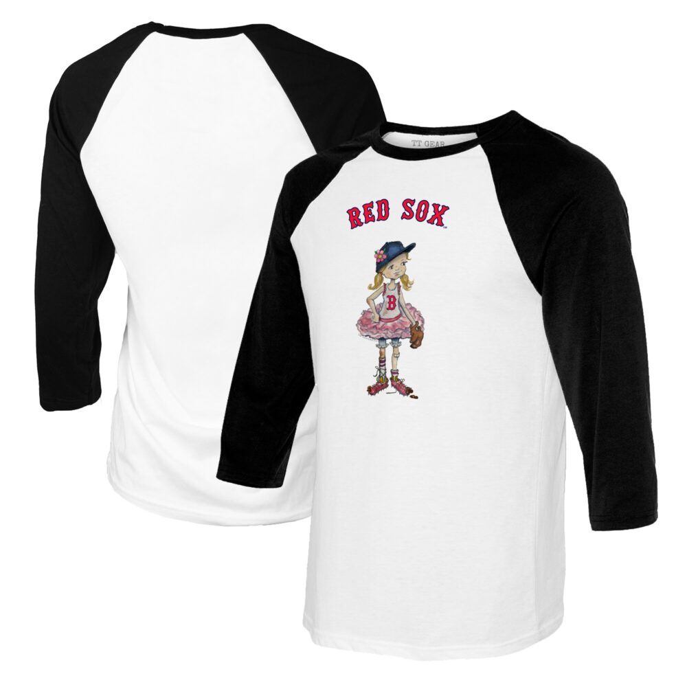 Youth Boston Red Sox Tiny Turnip White/Black Babes Raglan 3/4 Sleeve T-Shirt