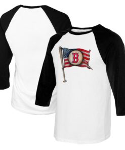Youth Boston Red Sox Tiny Turnip White/Black Baseball Flag Raglan 3/4 Sleeve T-Shirt