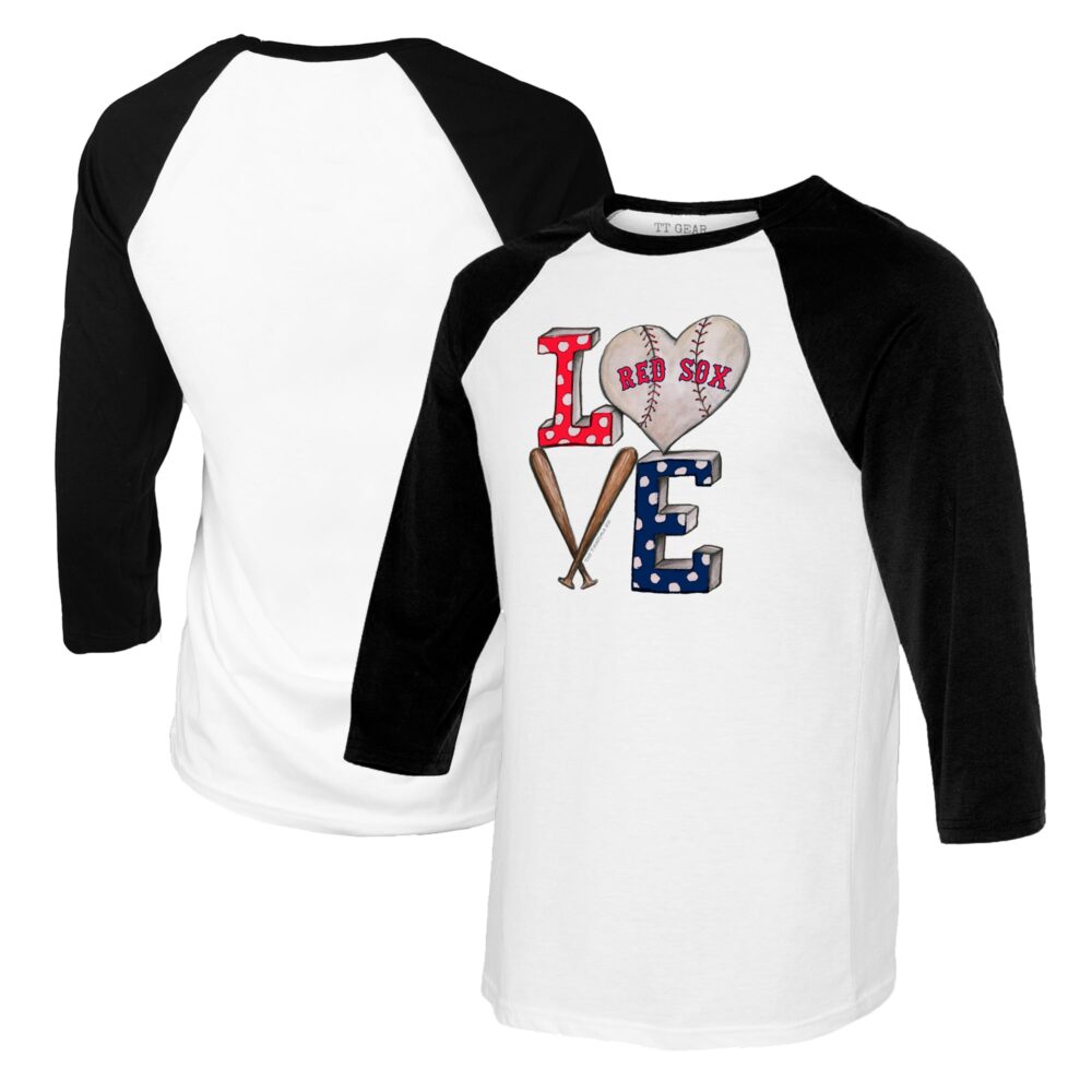 Youth Boston Red Sox Tiny Turnip White/Black Baseball Love Raglan 3/4 Sleeve T-Shirt