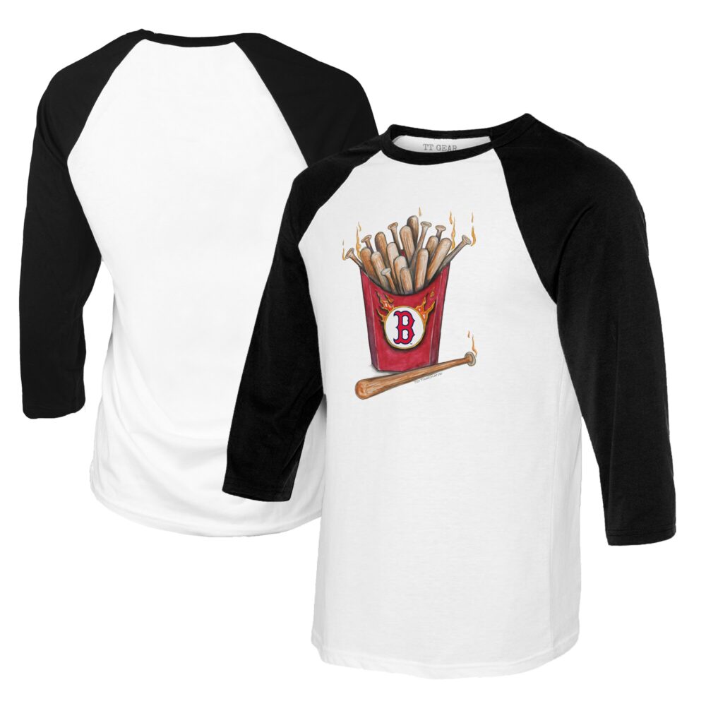 Youth Boston Red Sox Tiny Turnip White/Black Hot Bats Raglan 3/4 Sleeve T-Shirt