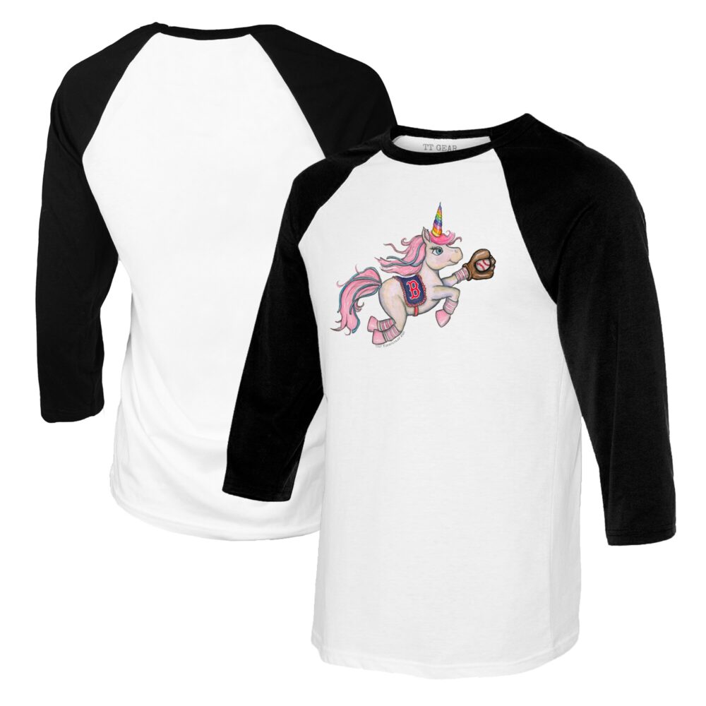 Youth Boston Red Sox Tiny Turnip White/Black Unicorn Raglan 3/4 Sleeve T-Shirt