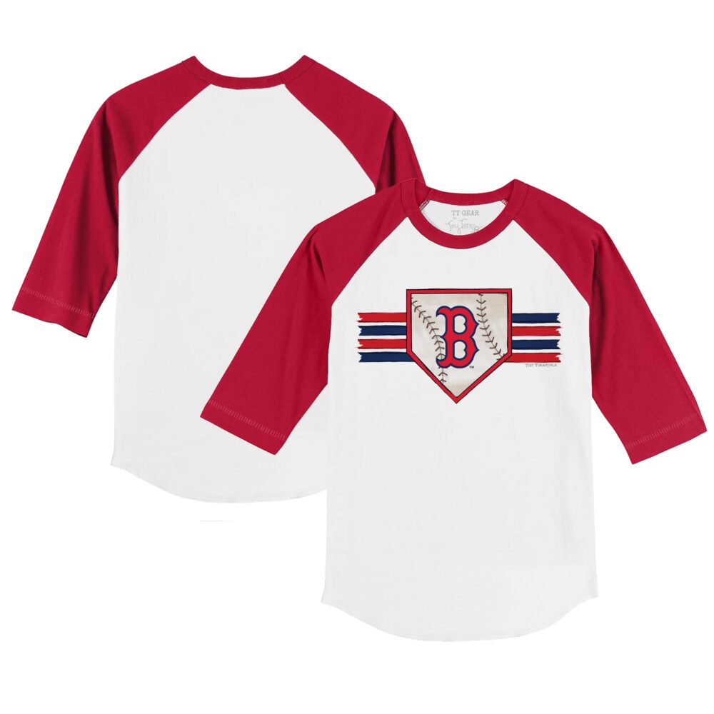 Youth Boston Red Sox Tiny Turnip White/Red Base Stripe 3/4-Sleeve Raglan T-Shirt