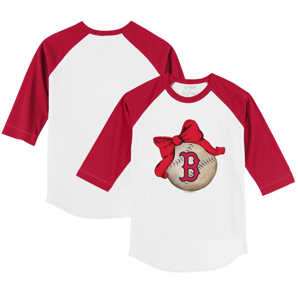Youth Boston Red Sox Tiny Turnip White/Red Baseball Bow 3/4-Sleeve Raglan T-Shirt