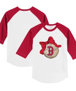 Youth Boston Red Sox Tiny Turnip White/Red Baseball Bow 3/4-Sleeve Raglan T-Shirt
