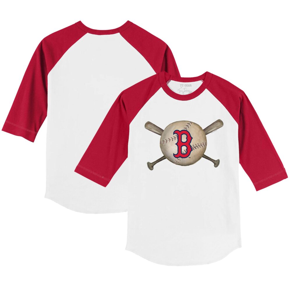 Youth Boston Red Sox Tiny Turnip White/Red Baseball Cross Bats 3/4-Sleeve Raglan T-Shirt