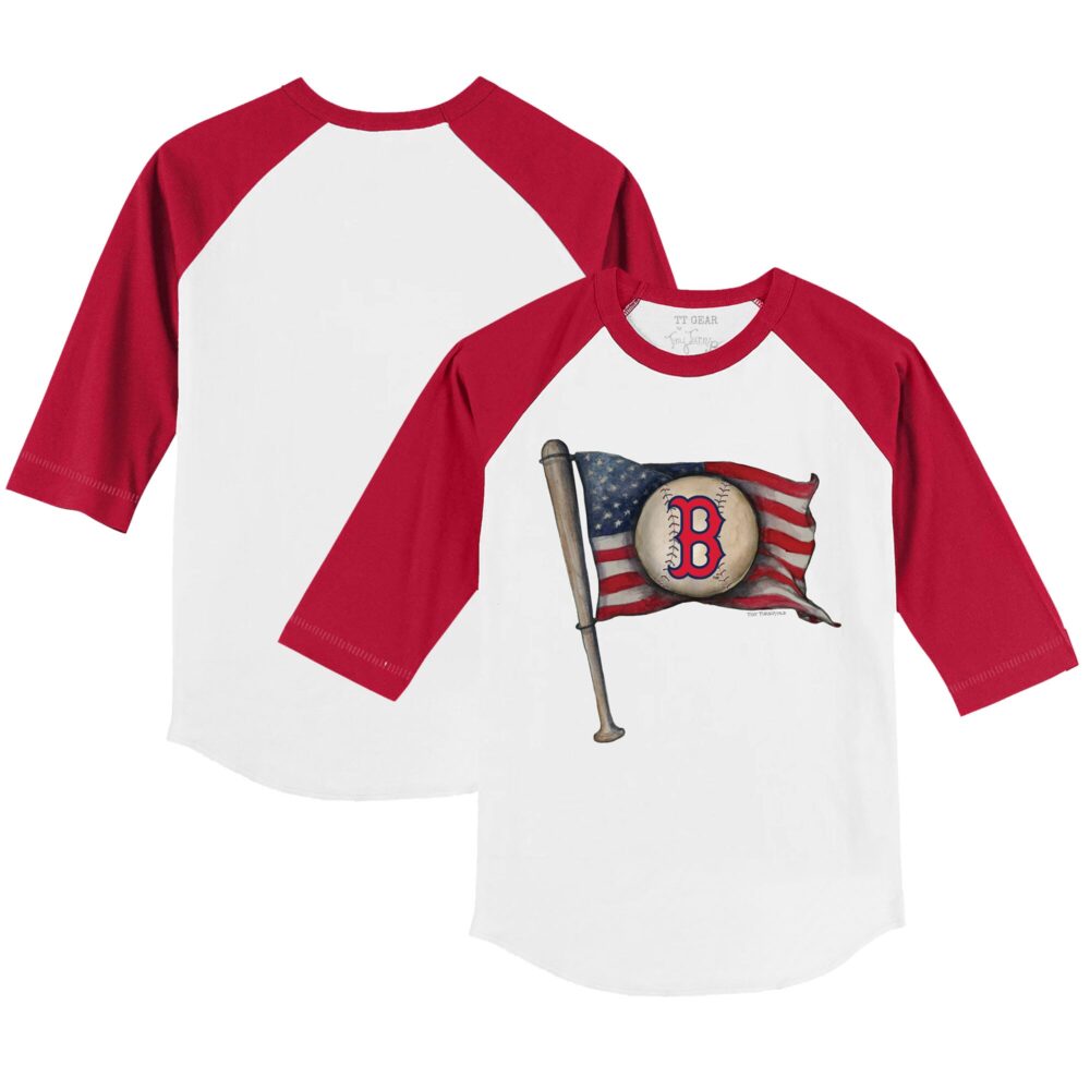 Youth Boston Red Sox Tiny Turnip White/Red Baseball Flag 3/4-Sleeve Raglan T-Shirt