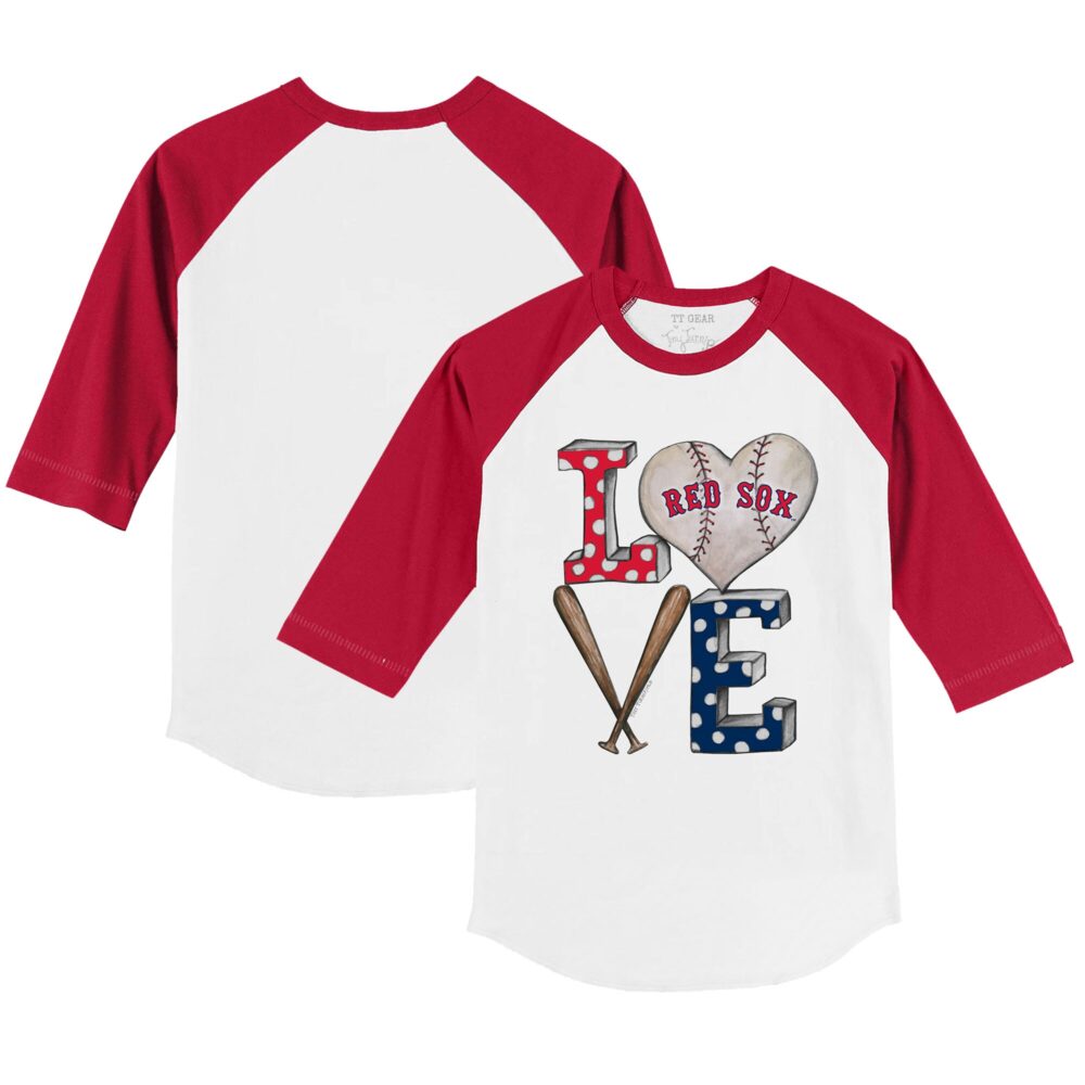 Youth Boston Red Sox Tiny Turnip White/Red Baseball Love 3/4-Sleeve Raglan T-Shirt