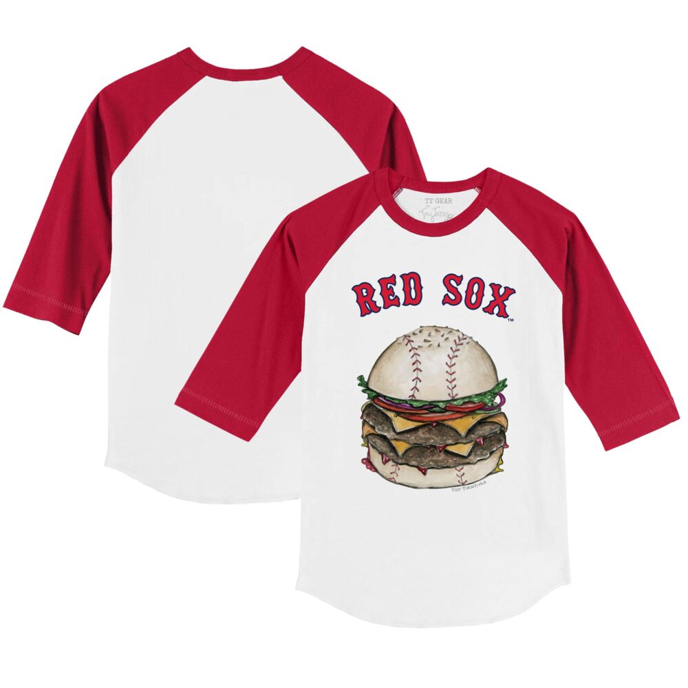 Youth Boston Red Sox Tiny Turnip White/Red Burger 3/4-Sleeve Raglan T-Shirt