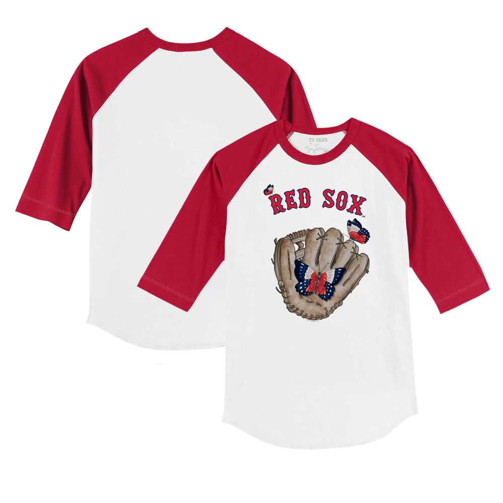 Youth Boston Red Sox Tiny Turnip White/Red Butterfly Glove 3/4-Sleeve Raglan T-Shirt