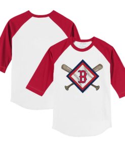 Youth Boston Red Sox Tiny Turnip White/Red Diamond Cross Bats 3/4-Sleeve Raglan T-Shirt