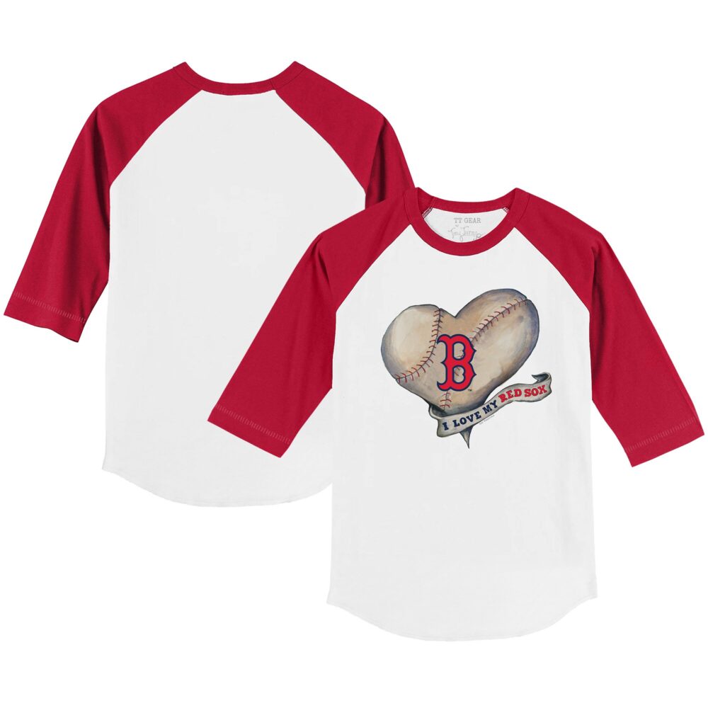 Youth Boston Red Sox Tiny Turnip White/Red Heart Banner 3/4-Sleeve Raglan T-Shirt