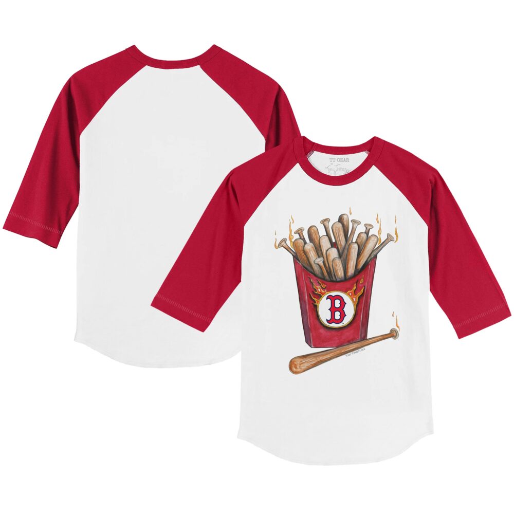 Youth Boston Red Sox Tiny Turnip White/Red Hot Bats 3/4-Sleeve Raglan T-Shirt
