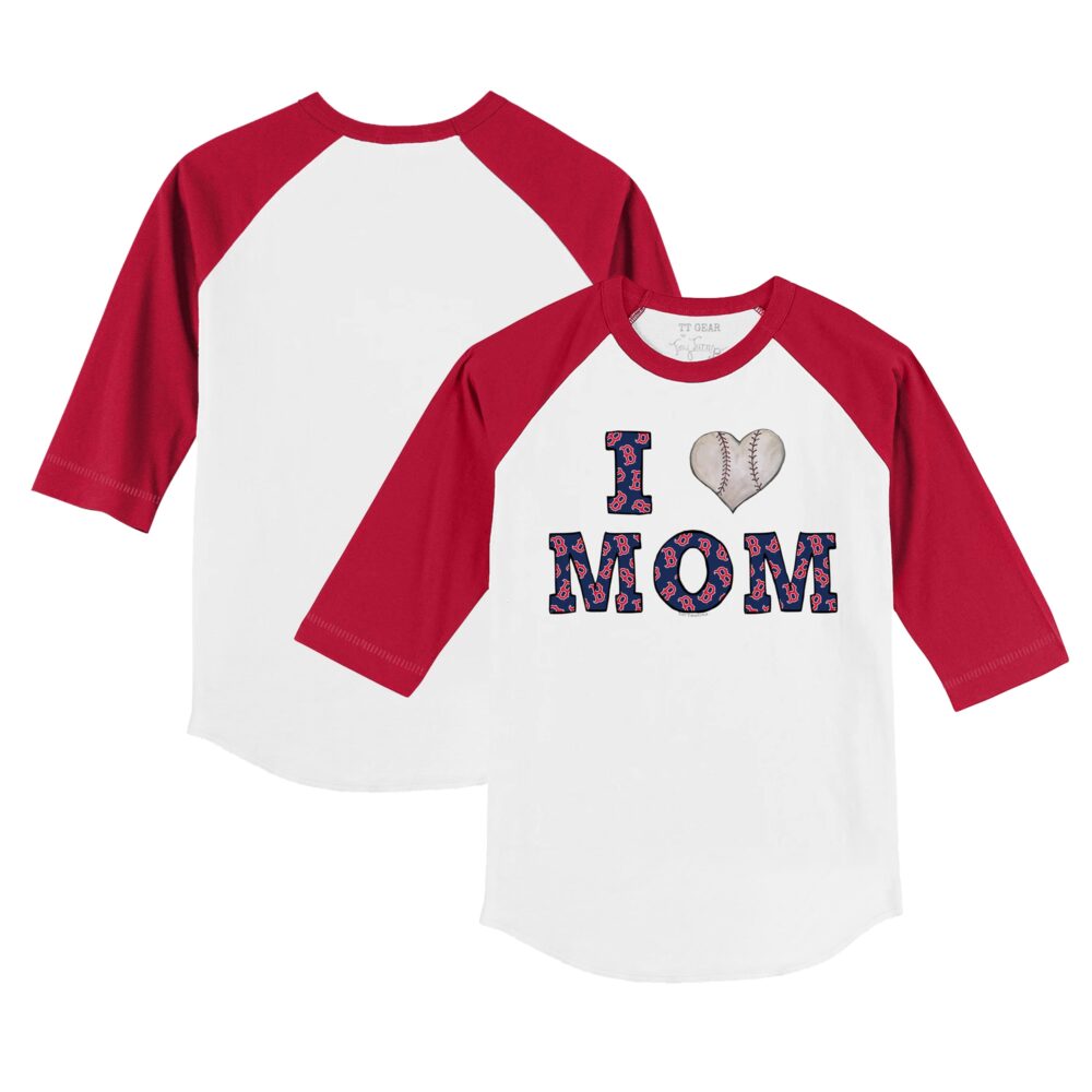 Youth Boston Red Sox Tiny Turnip White/Red I Love Mom 3/4-Sleeve Raglan T-Shirt