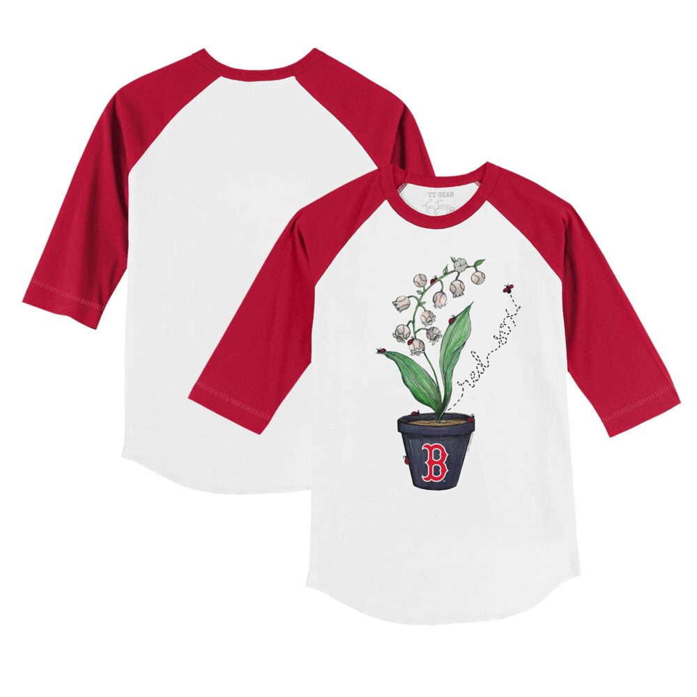 Youth Boston Red Sox Tiny Turnip White/Red Lilies & Ladybugs 3/4-Sleeve Raglan T-Shirt