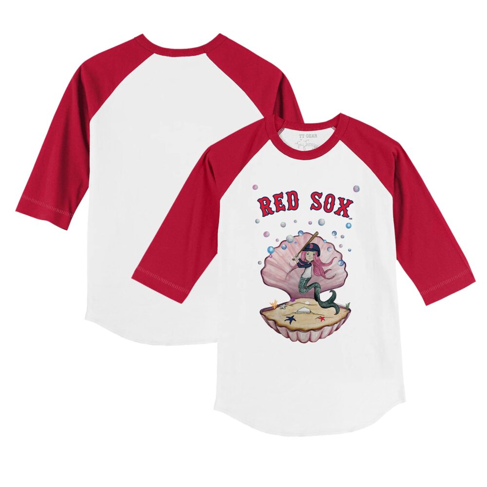 Youth Boston Red Sox Tiny Turnip White/Red Mermaid 3/4-Sleeve Raglan T-Shirt