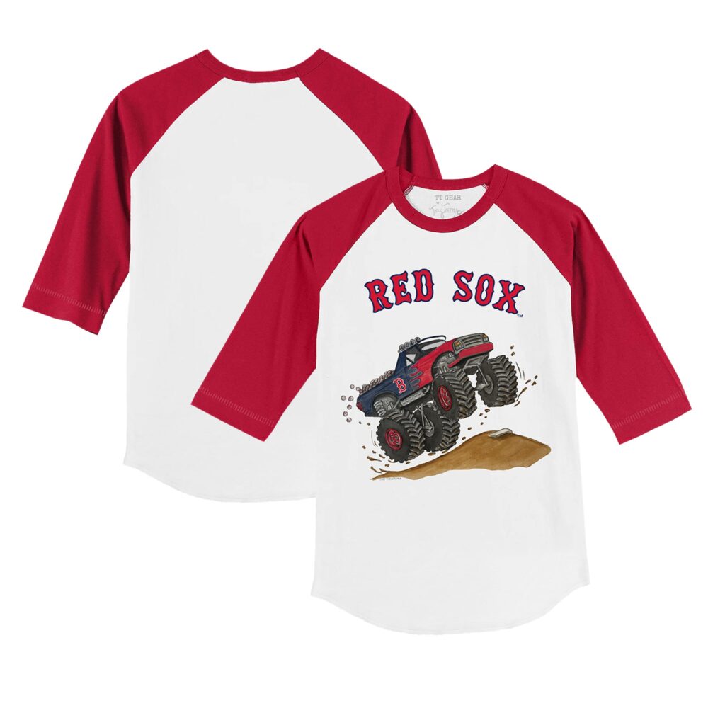 Youth Boston Red Sox Tiny Turnip White/Red Monster Truck 3/4-Sleeve Raglan T-Shirt