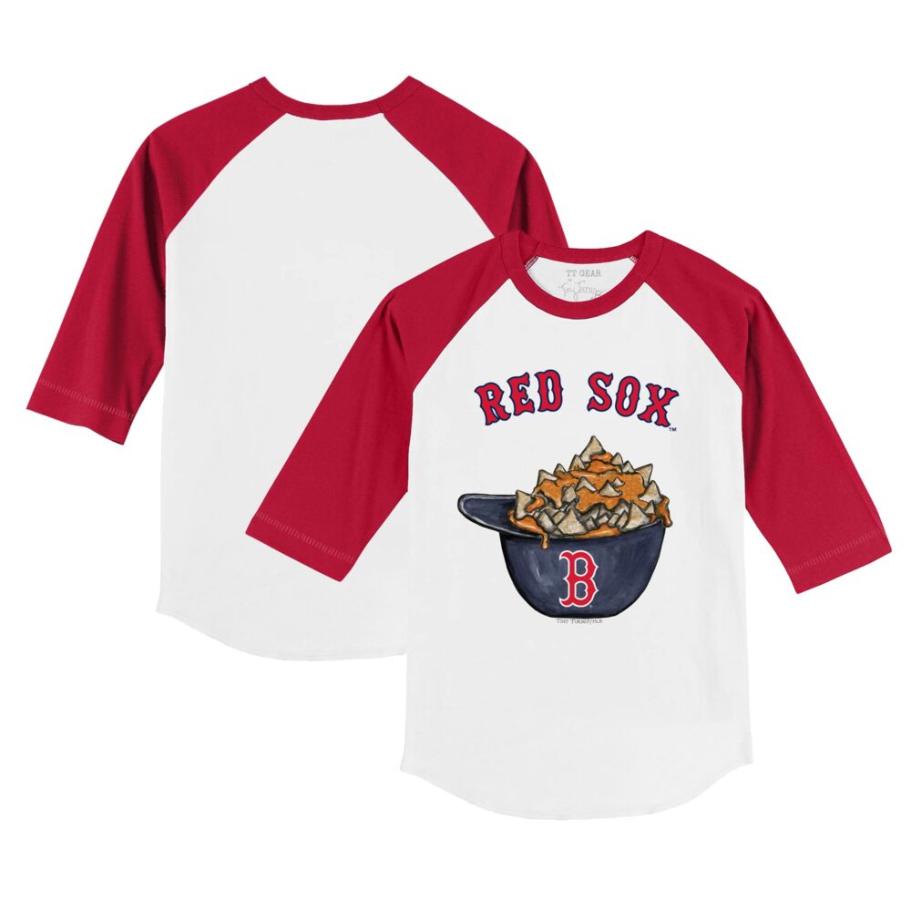 Youth Boston Red Sox Tiny Turnip White/Red Nacho Helmet 3/4-Sleeve Raglan T-Shirt