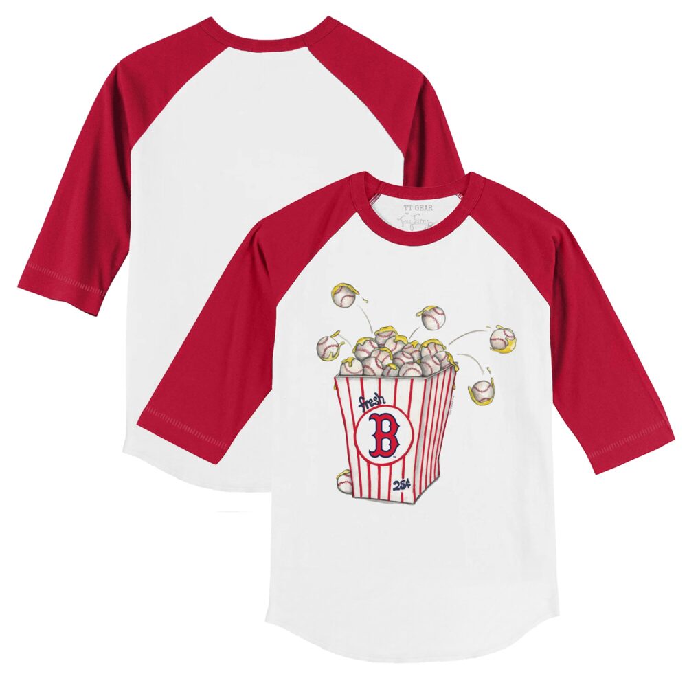 Youth Boston Red Sox Tiny Turnip White/Red Popcorn 3/4-Sleeve Raglan T-Shirt