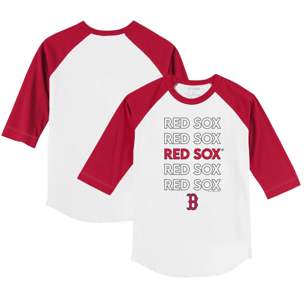 Youth Boston Red Sox Tiny Turnip White/Red Stacked 3/4-Sleeve Raglan T-Shirt