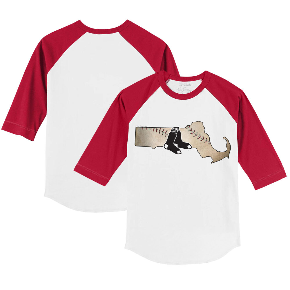 Youth Boston Red Sox Tiny Turnip White/Red State Outline 3/4-Sleeve Raglan T-Shirt