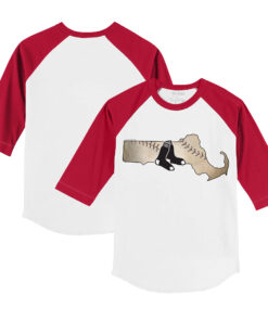 Youth Boston Red Sox Tiny Turnip White/Red State Outline 3/4-Sleeve Raglan T-Shirt