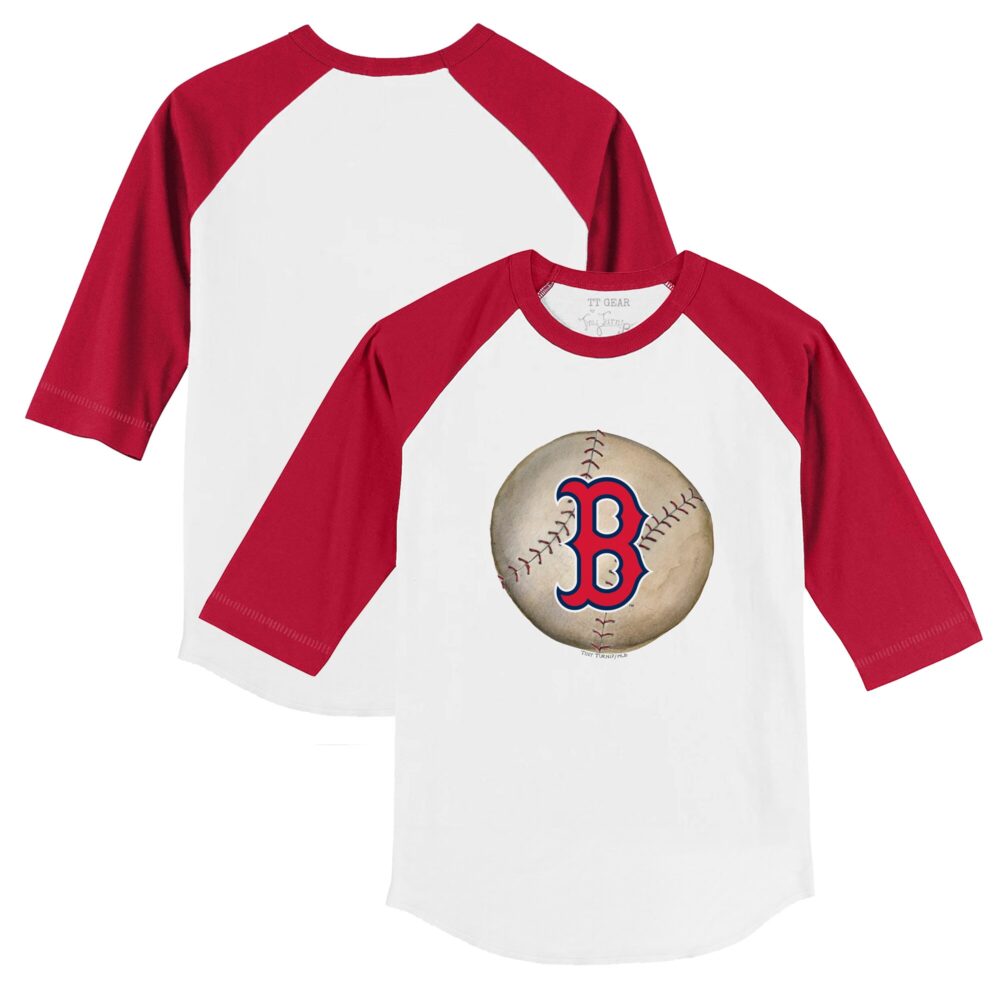 Youth Boston Red Sox Tiny Turnip White/Red Stitched Baseball 3/4-Sleeve Raglan T-Shirt