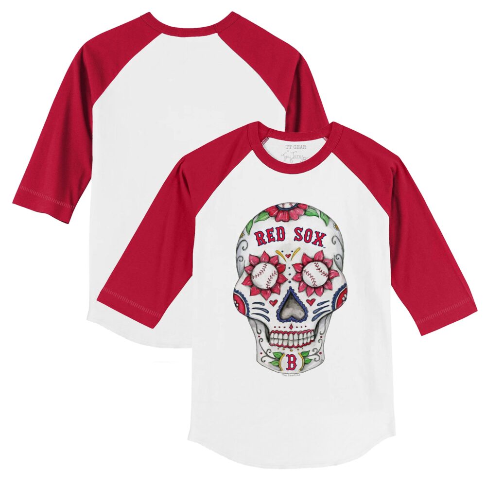 Youth Boston Red Sox Tiny Turnip White/Red Sugar Skull 3/4-Sleeve Raglan T-Shirt