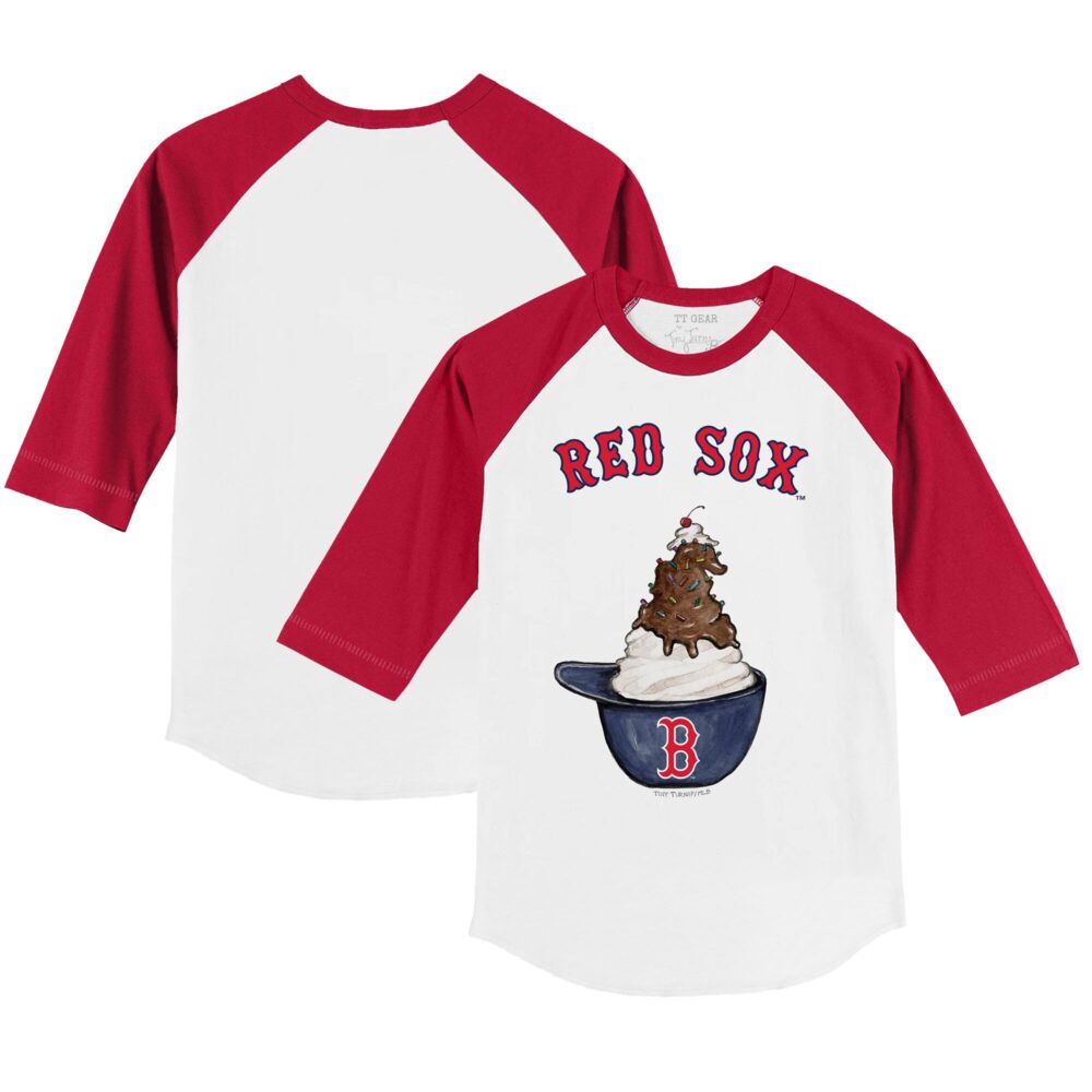 Youth Boston Red Sox Tiny Turnip White/Red Sundae Helmet 3/4-Sleeve Raglan T-Shirt