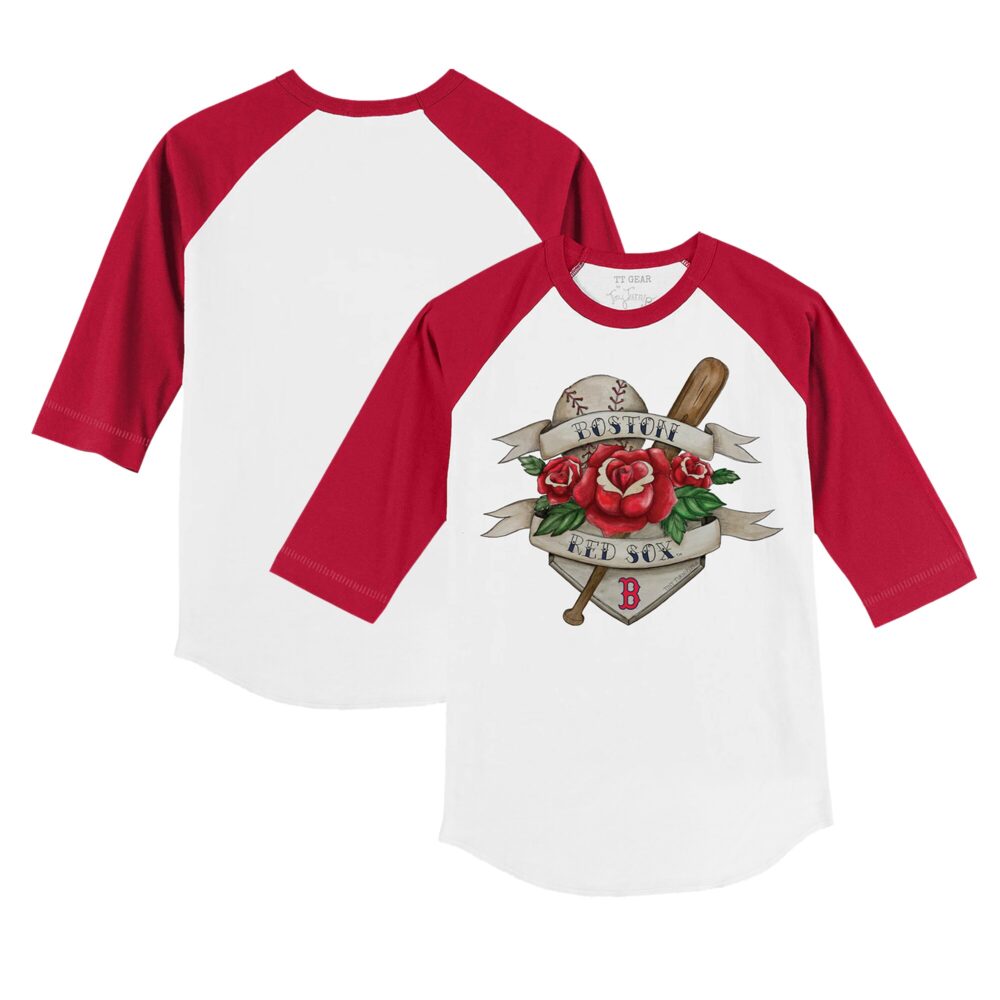 Youth Boston Red Sox Tiny Turnip White/Red Tattoo Rose 3/4-Sleeve Raglan T-Shirt
