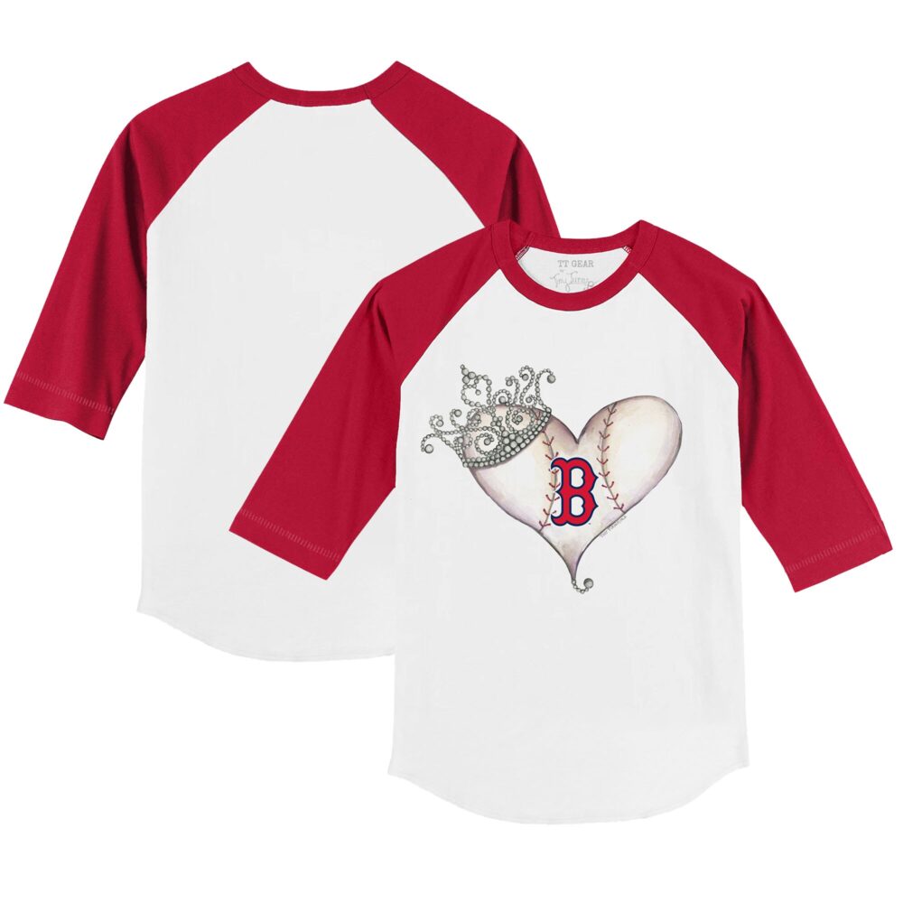 Youth Boston Red Sox Tiny Turnip White/Red Tiara Heart 3/4-Sleeve Raglan T-Shirt