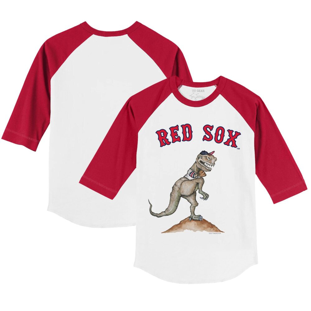 Youth Boston Red Sox Tiny Turnip White/Red TT Rex 3/4-Sleeve Raglan T-Shirt