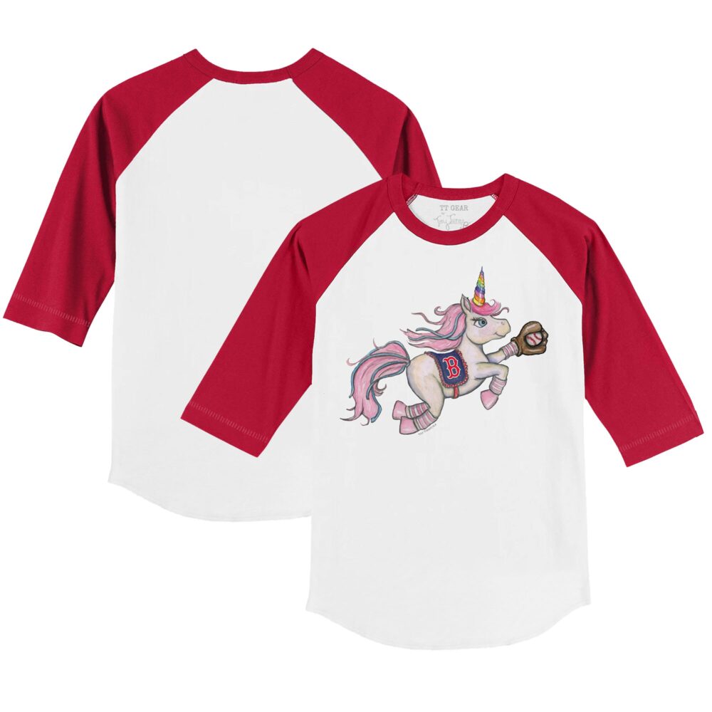 Youth Boston Red Sox Tiny Turnip White/Red Unicorn 3/4-Sleeve Raglan T-Shirt