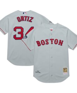 Men's Boston Red Sox David Ortiz Mitchell & Ness Gray 2004 Cooperstown Collection Authentic Throwback Jersey
