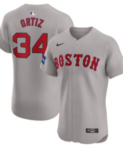Men's Boston Red Sox David Ortiz Nike Gray Road Elite Sponsor Patch Player Jersey
